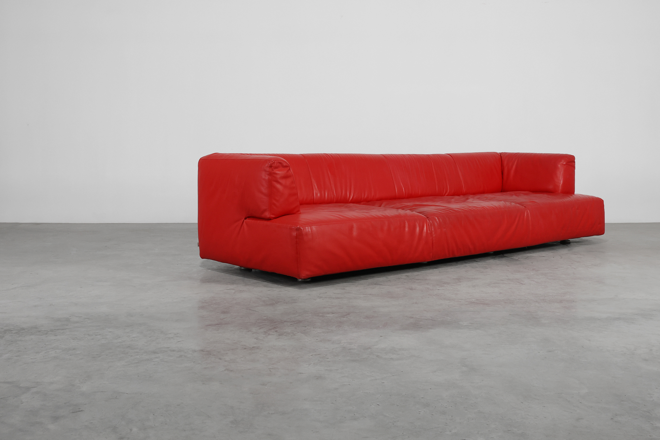 Red Mid-century 3-seater Leather Sofa by Edra, Italy 2000thumbnail